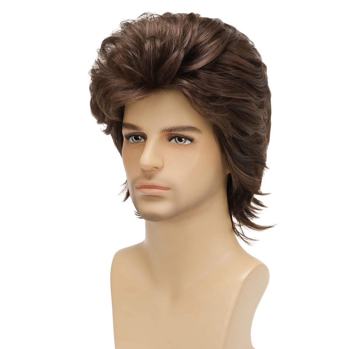 Sabosi Men 80s Wig Short Brown Mullet Wigs,Disco Rocker Punk Synthetic Hair for Daily Cosplay Halloween Wigs