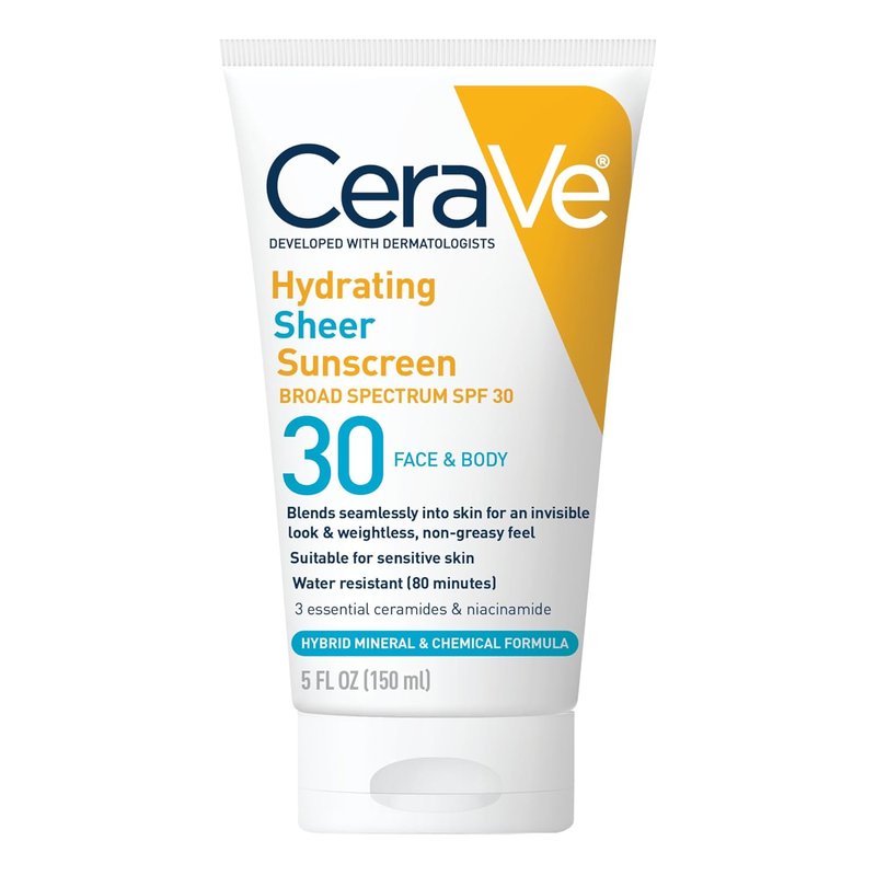 CeraVe Hydrating Sheer Sunscreen SPF 30 - Mineral & Chemical Formula with Zinc Oxide | 5 Ounces