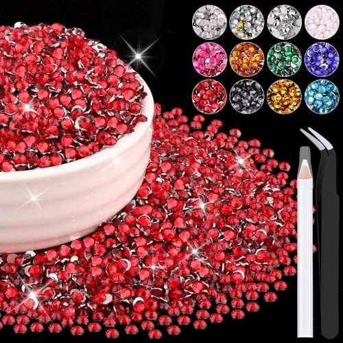 8000PCS 3mm Resin Rhinestones Bulk for Crafting (Red), Flatback Bedazzling Crystals for Crafts DIY Nail Decoration, Gems Charms for Tumbler Shoes Clothing Fabric with Pickup Pen and Tweezers