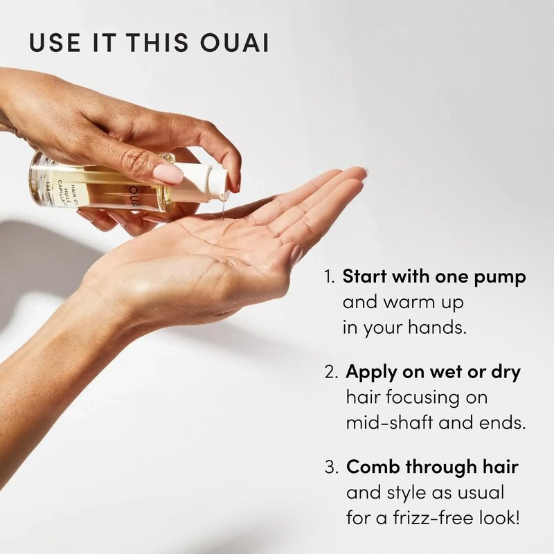 OUAI Hair Oil - Frizz Control Heat Protectant Oil for Shine & Smooth Split Ends | Color Safe, 1.5 fl oz