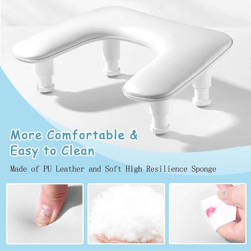 U-Shaped Adjustable Nail Armrest - Large Microfiber PU Leather Hand Rest Pillow for Manicurists | White