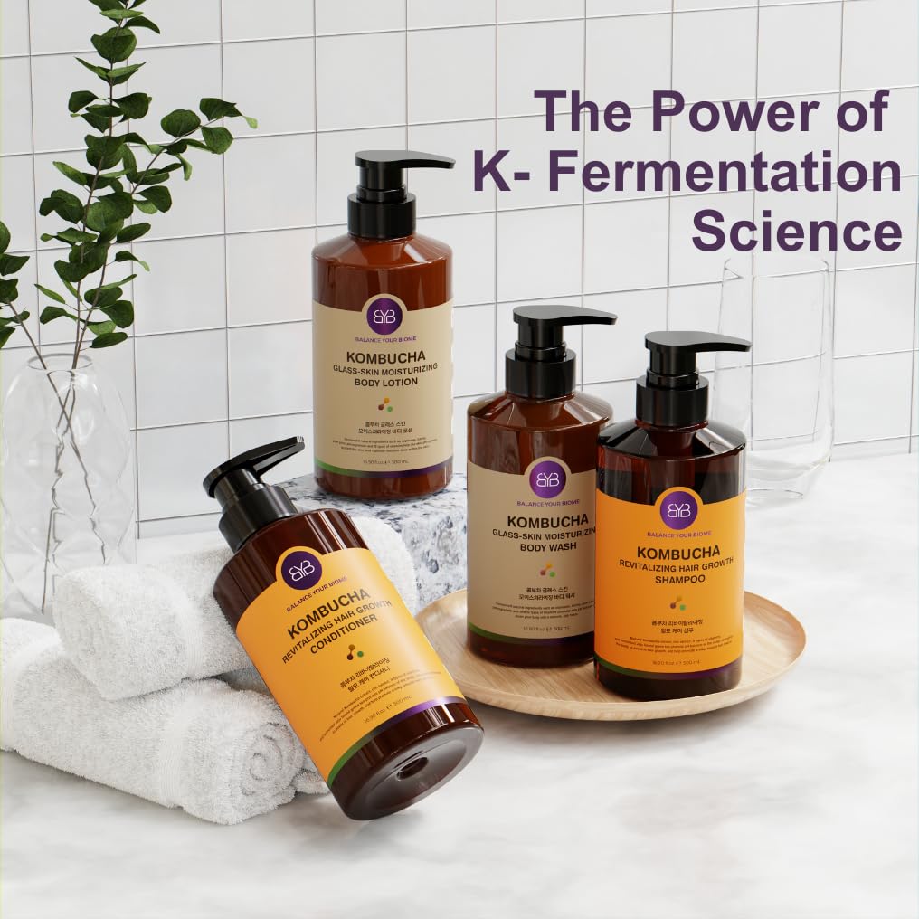 BALANCE YOUR BIOME Kombucha Revitalizing Hair Growth Shampoo,K-Beauty,Scalp pH Balance, for Hair Loss, Fermented Kombucha Extract, Rice, Green Tea, 9 types of Vitamins,16.9 fl.oz.500ml,No Silicone