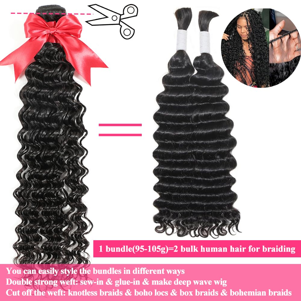 LXYANOO 12A Deep Wave Single Bundles Human Hair 22 Inch Brazilian Curly 1 Bundles Human Hair 100% Unprocessed Virgin Wet and Wavy Hair Weave 1B Black