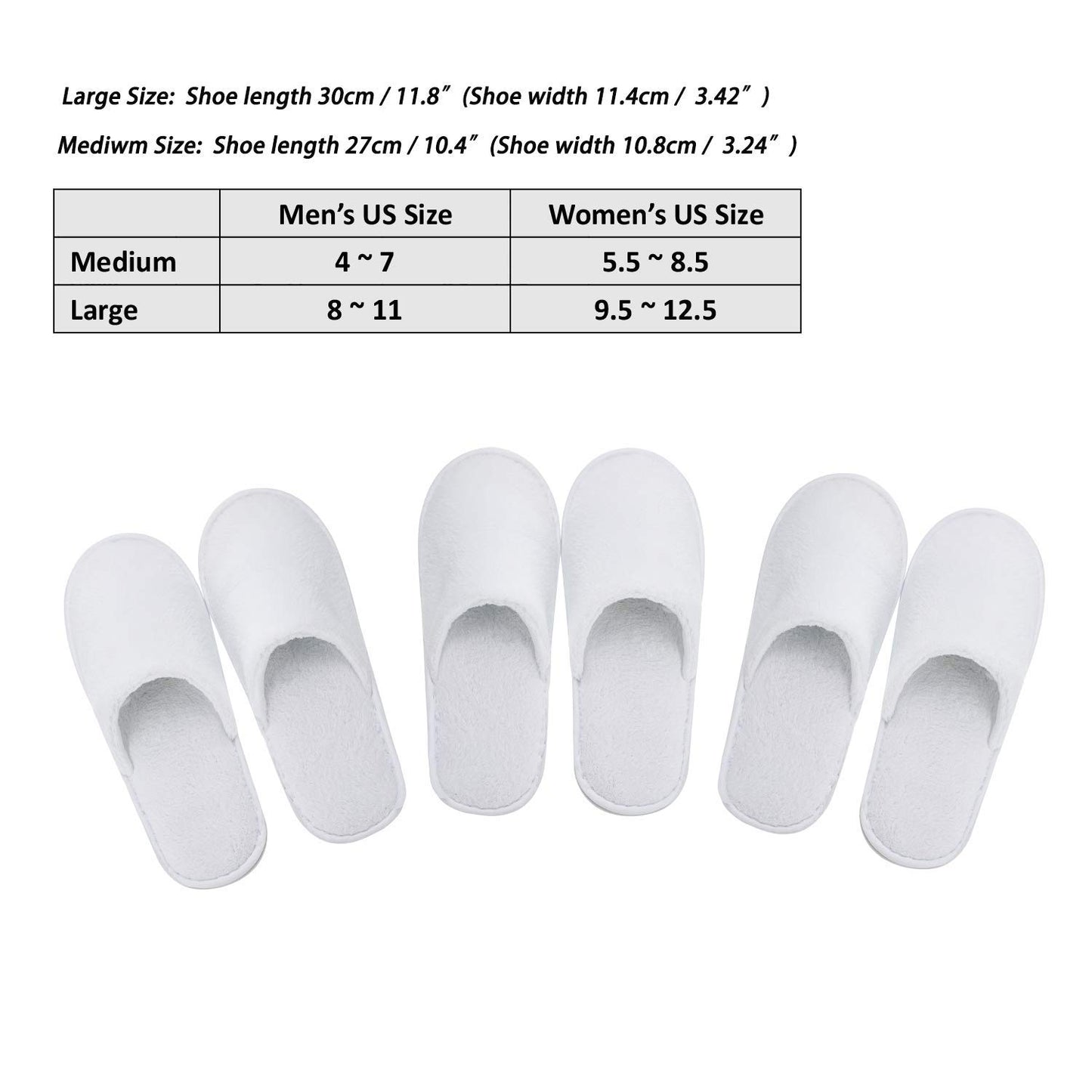 Spa Slippers - Disposable Closed-Toe Hotel Slippers | Non-Slip Unisex for Weddings, Travel & Home - 10 Pairs, 2 Sizes