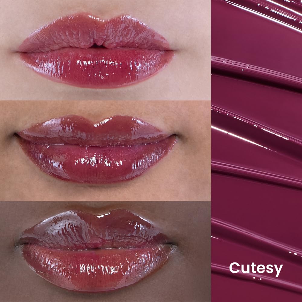 wuv.u Glossy Lip Stain – Plumping Hydrating Lip Oil Tint with Hyaluronic Acid & Peptide Complex – Non-Sticky High Shine Pigmented Finish – Cutesy (Dusty Pink) 0.11 oz.