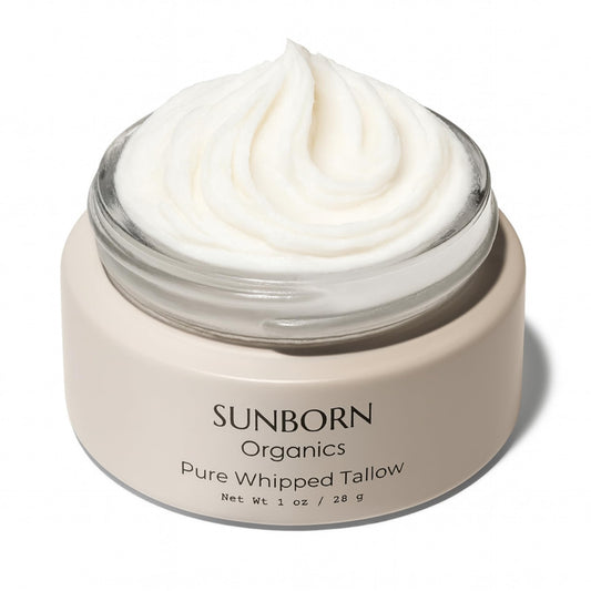Sunborn Organics Pure Whipped Tallow Balm (Unscented) | 1 Ingredient | Handmade in USA | 100% Organic Grass-Fed Beef Tallow for Skin | Face Moisturizer for Dry Skin, Fragrance-Free, No Essential Oils