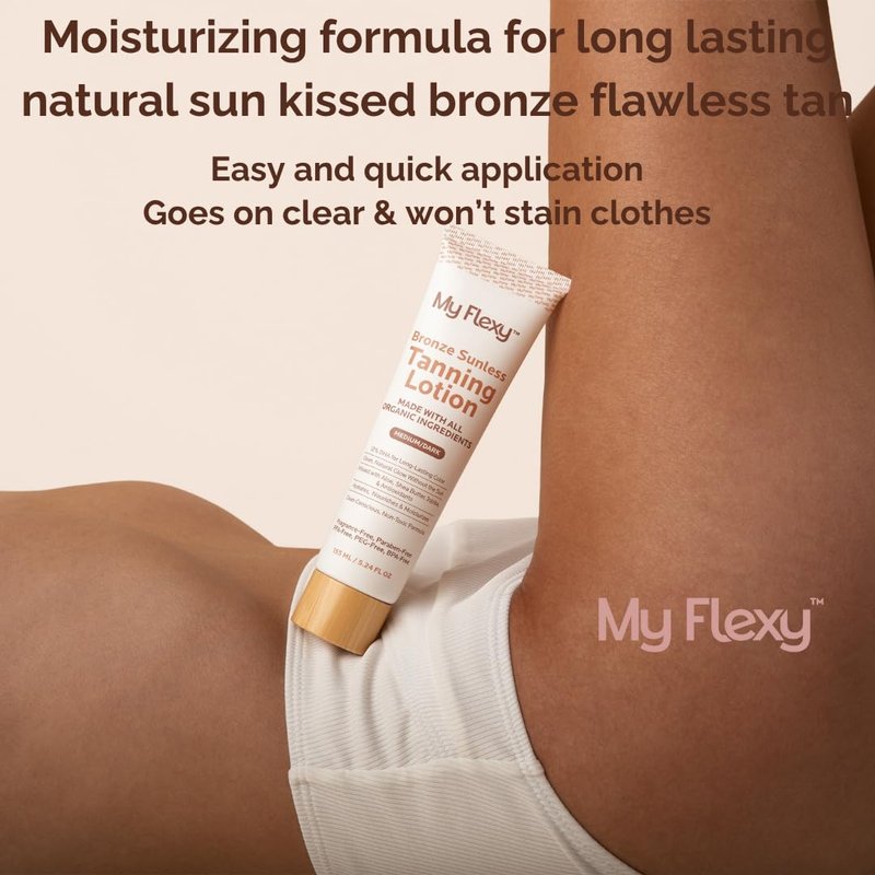 Sunless Tanning Lotion Made With Organic Ingredients, Moisturizing Self Tanner, Non Sticky Gradual Tanning, Streak-Free, Bronze Hydrating Lotion for Body with Aloe & Shea Butter, Natural Glow Fake Tan