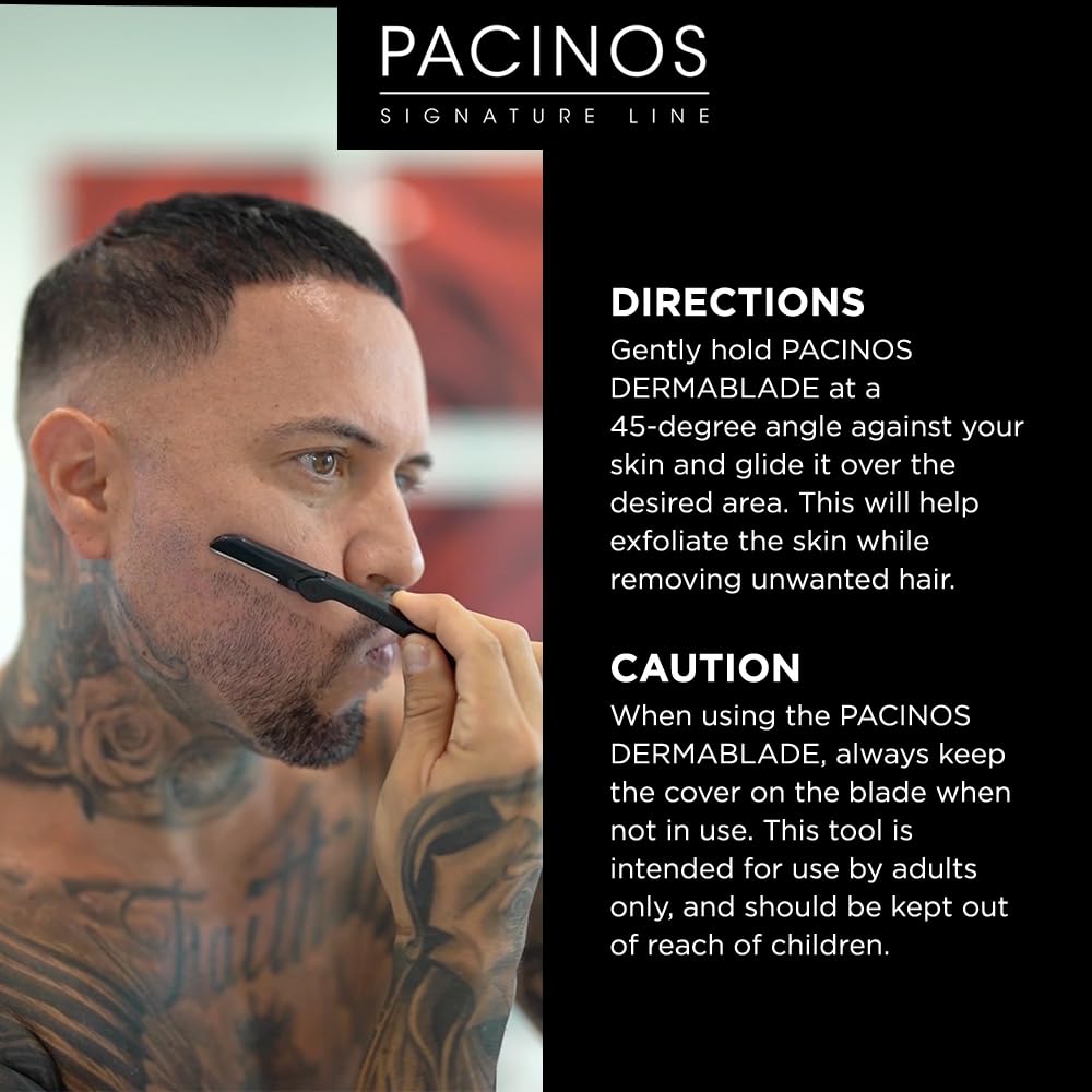 Pacinos Derma Blades for Men - Precision Straight Razor Beard Care Exfoliation Tool with 100% Stainless Steel Blades