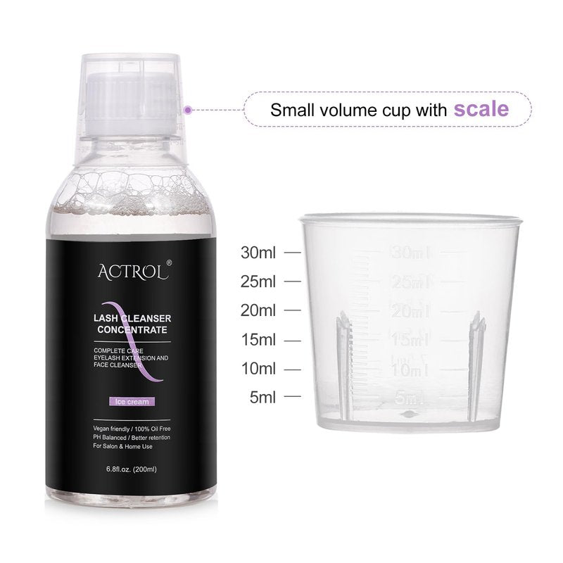 Eyelash Cleanser Concentrate 200ml Ice Cream Professional Lash Shampoo Foaming Cleanser DIY Paraben & Sulfate Free Non-lrritating Wash for Extensions Lashes with Salon Home Care-Makes 20 Bottles