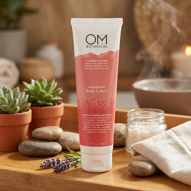 OM Botanical Magnesium Body Lotion | No Sting, No Itch | Ultra-Hydrating Organic Body Butter & Magnesium Cream for Hands, Feet & Body | Fast-Absorbing, All-Natural Relief in a 150ml Eco-Friendly Tube
