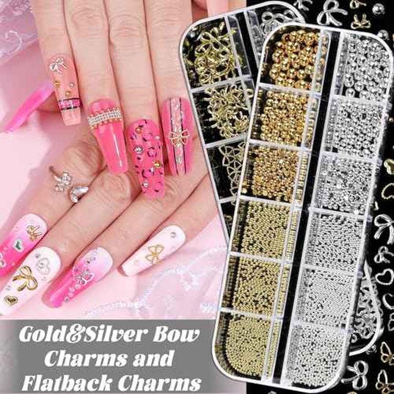 Nail Charms and Gems, Charms for Nails Design Kit with 10 Boxes 3D Nail Charms Colorful Clear Flatback Rhinestones Pearls,Diamonds,Picker Tools,Rhinestone Stickers