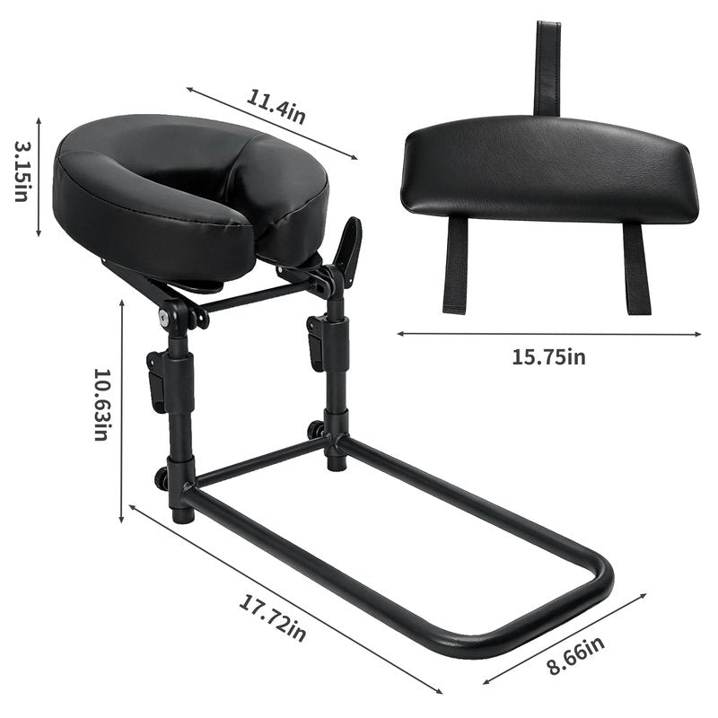 Massage Headrest for Bed with Arm Rest,Adjustable Face Cradle for Home Massage Kit,Portable Bed Massage Head Holder & Face Down Pillow After Eye Surgery,With Pillow Covers (Fabric & PU Leather),Black