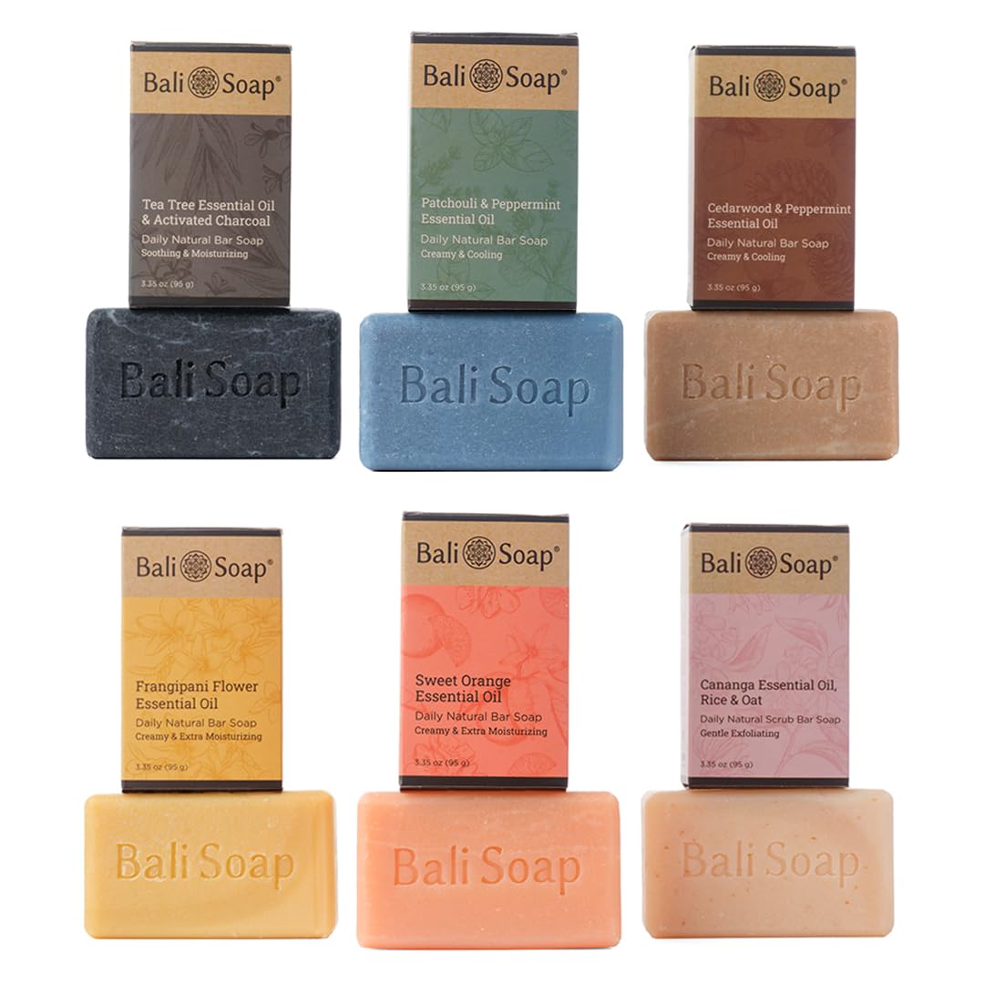 Bali Soap, Natural Soap Gift Set - Cold Process Soap for Men & Women, Vegan Handmade, Moisturizing, 6 Pack