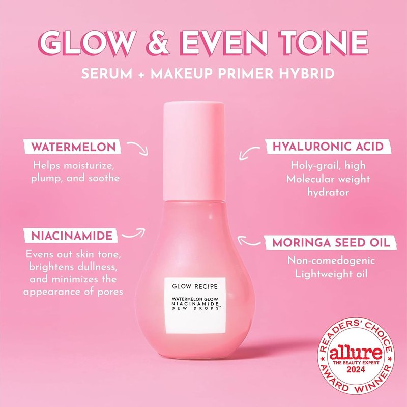 Glow Recipe Watermelon Niacinamide Dew Drops - Hydrating Face Serum & Primer with Hyaluronic Acid | 40ml