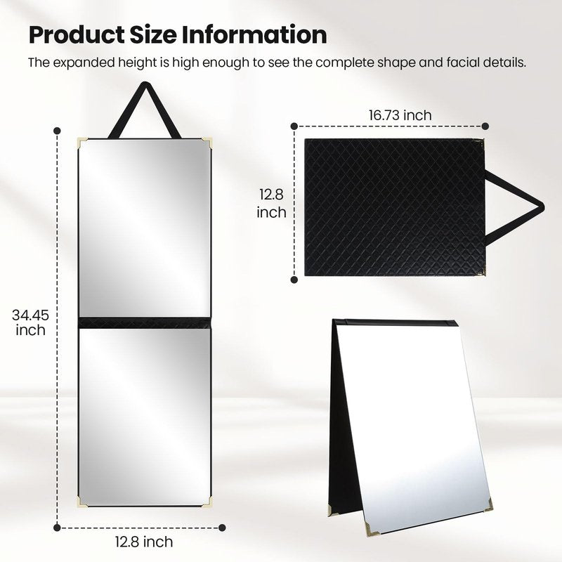 YYLDPBD Foldable Full Length Travel Mirror 34” Portable Shatterproof Hanging Mirror, Wall Mounted Hanging Mirrorr for Camping, Dance Competition, RV & Small Spaces Home Fitness Gift