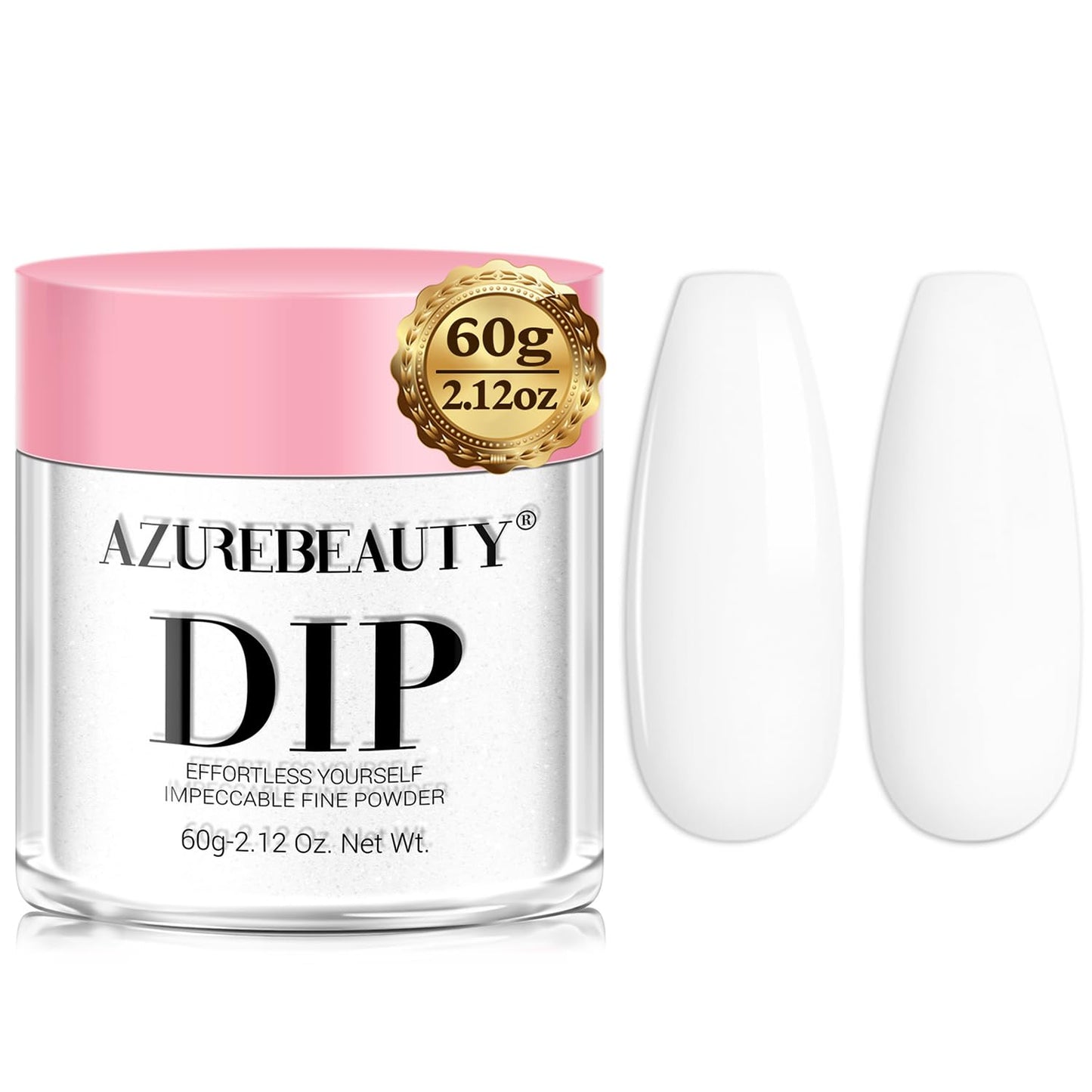AZUREBEAUTY Pro 60g Dip Powder White Color Large Capacity, Basic Dipping Powder Crystal French Nail Art Starter Manicure Salon DIY at Home, Large Capacity Upgrade, Long-Lasting, No Nail Lamp Needed