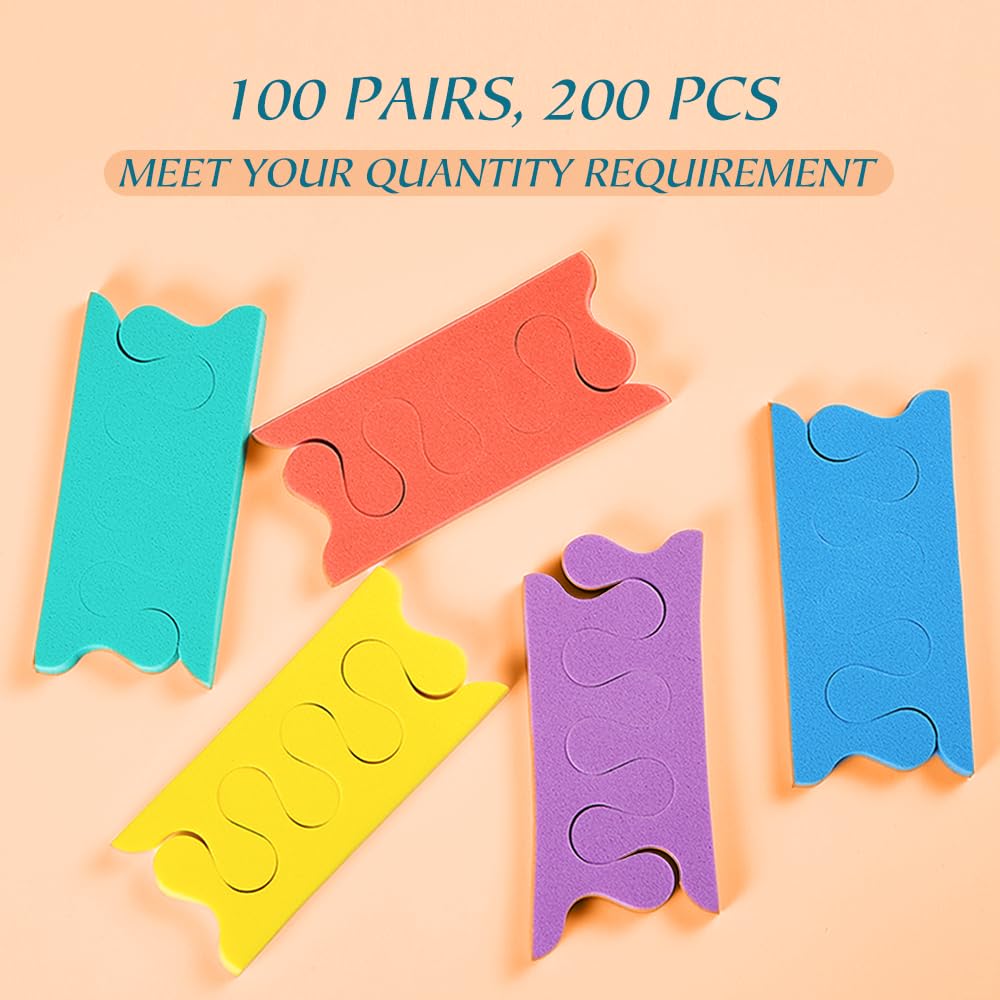 NOVAL Foam Toe Separators for Pedicure, 200 PCS (100 Pairs) Bulk Toe Spacers for Women, Nail Polish and Salon Use