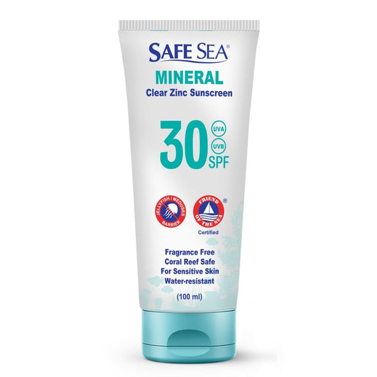 Safe Sea Zinc Oxide Sunscreen SPF30 | Clear Mineral Face Sunscreen Without White Cast | Anti-Jellyfish Sting Protective Lotion | 3.4Oz (100ml)