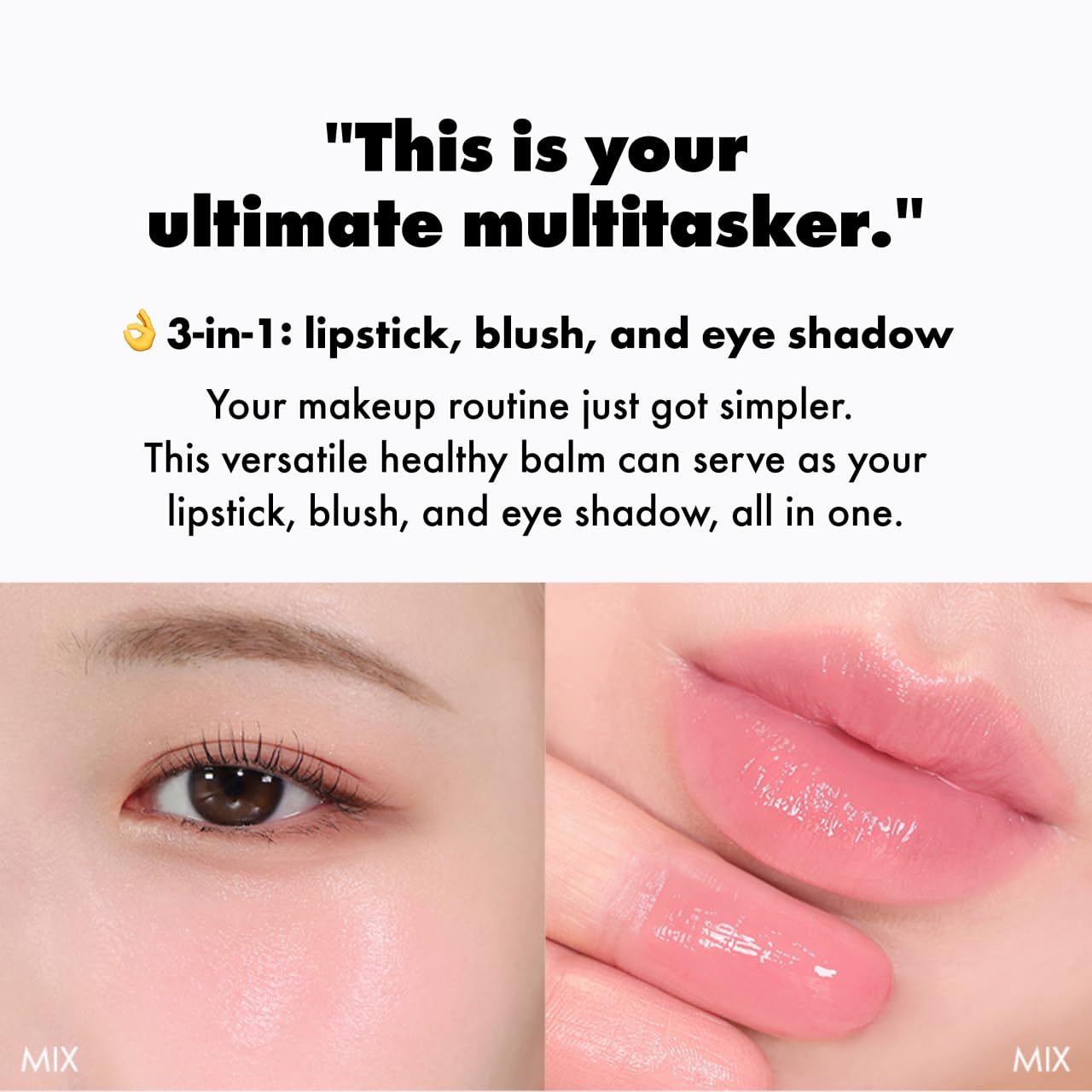 AMUSE SEOUL Lip and Cheek Healthy Balm (01 BOKSOONGA) - Multiuse Buildable Cream & Balm Blush, Glossy Creamy Texture, Natural Flush, 2 Colors, Lightweight, Vegan, Korean Beauty Makeup