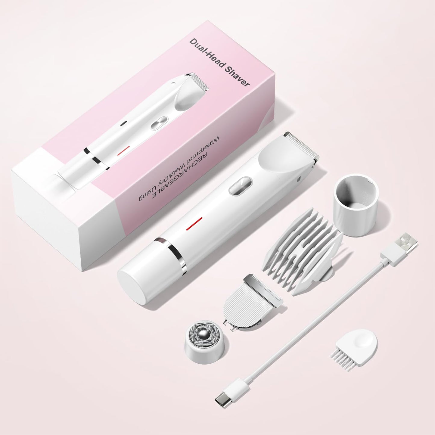 Bikini Trimmer for Women Electric Razors for Women, Double Head Dual Purpose, IPX7 Waterproof Hair Razor, Ceramic Blade Hair Trimmer Wet & Dry Use, Painless Electric Shaver for Facial and Body