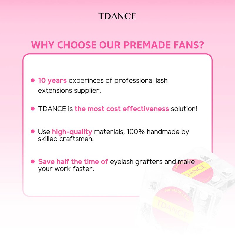 TDANCE 600 Fans Premade Fans Eyelash Extensions Natural & Volume Mixed Length Premade Lash Fans 5D-24D Handmade Promades Eyelash Fans C/D Curl Loose Fans(600-12D-0.03-C-8-15mm)
