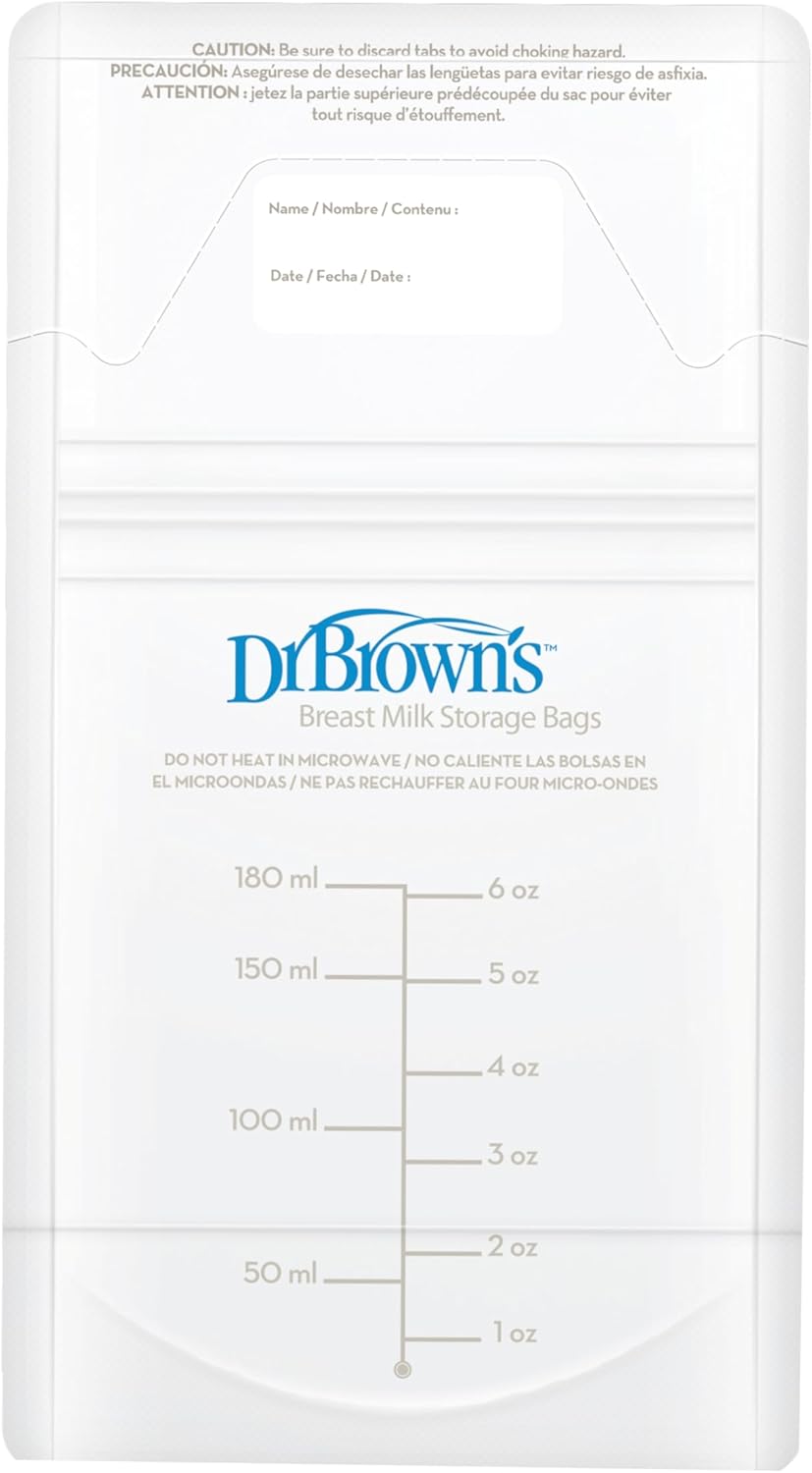 Dr. Brown’s Breast Milk Storage Bags - Durable Disposable Freezer Bags | 100 Count, 6 oz, BPA-Free