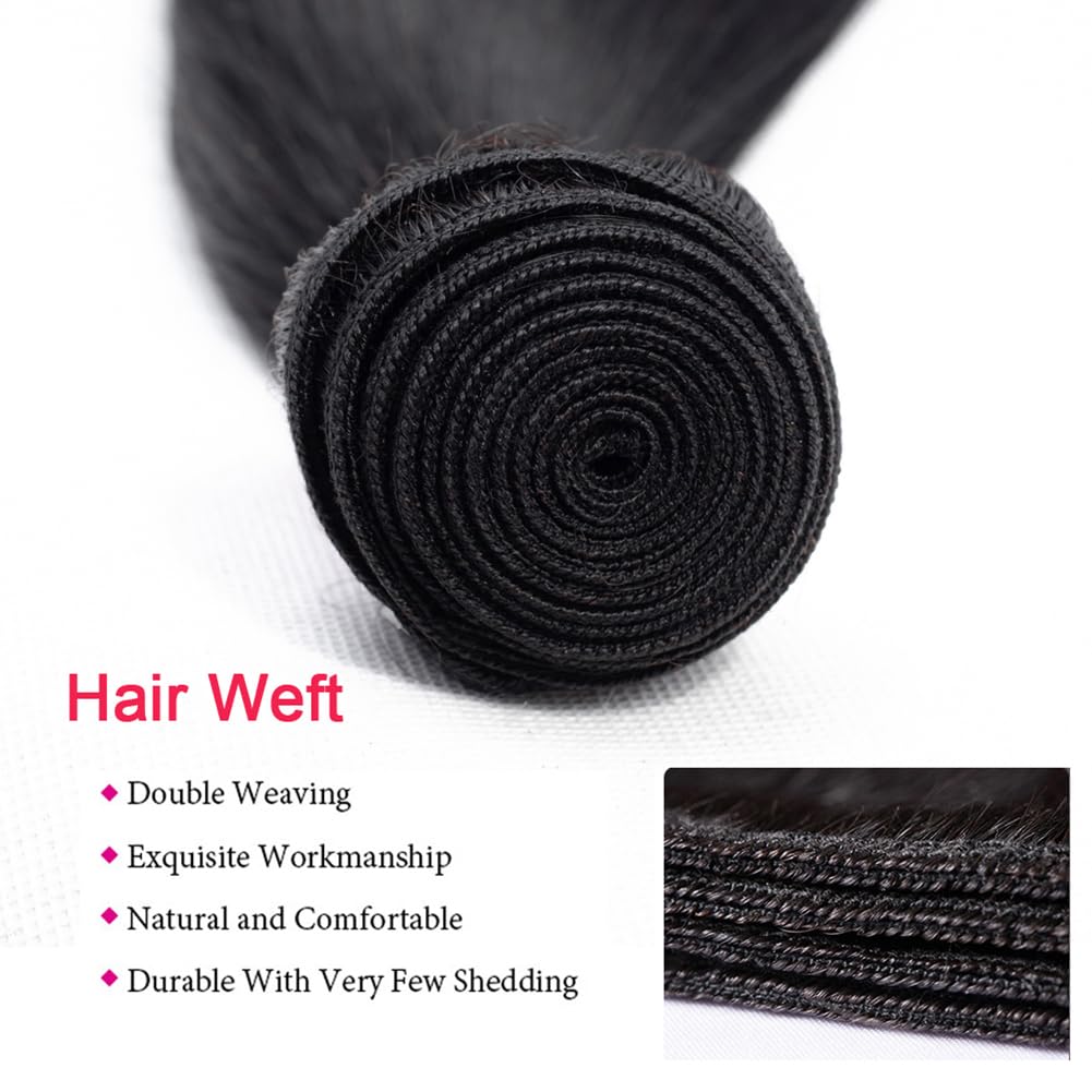 Brazilian Straight Human Hair Bundles 24 Inch 1 Bundle Human Hair Weave 12A 100% Unprocessed Virgin Hair Extensions Single Bundle Natural Black Color