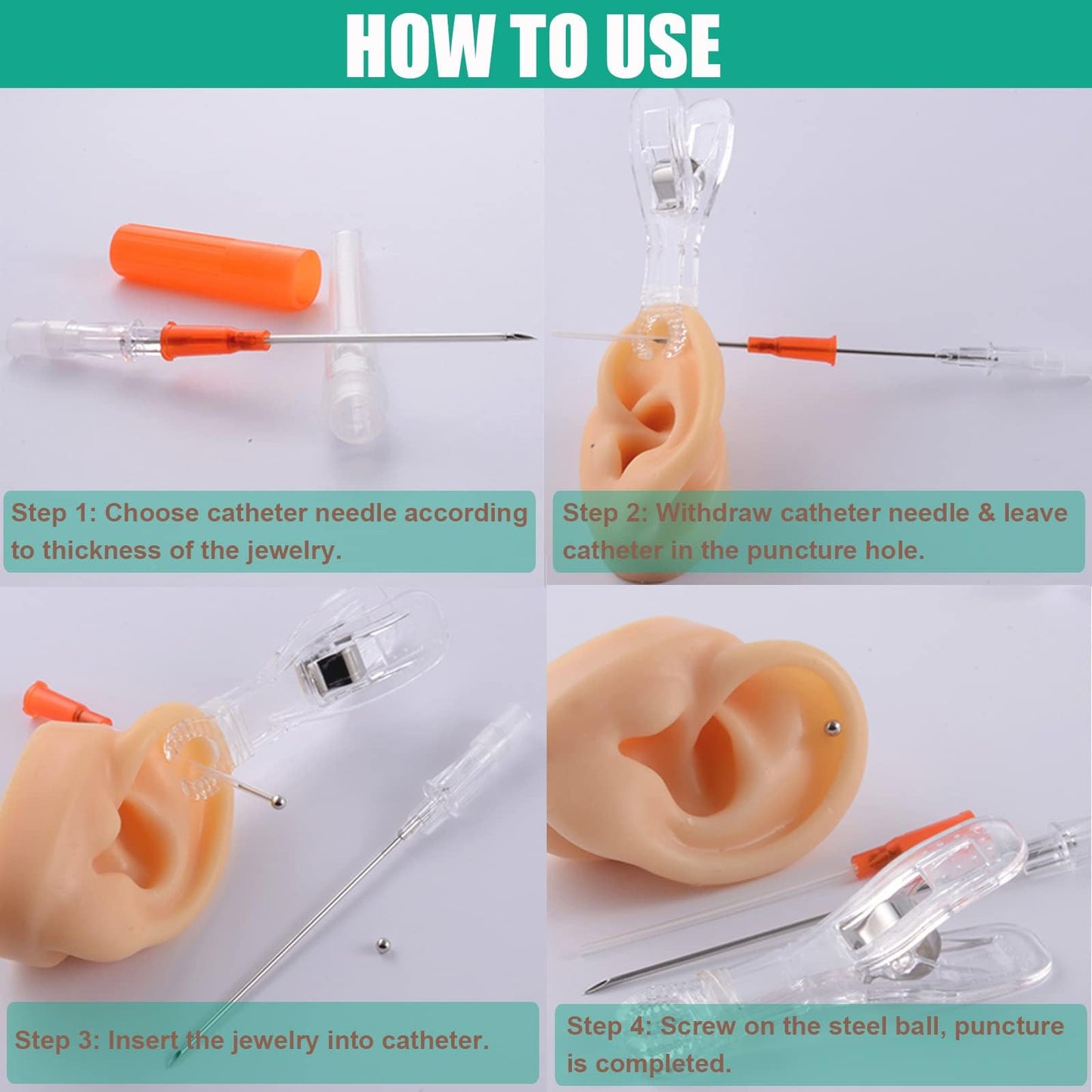 Prgislew Catheter Piercing 50Pcs - 16G Catheter Piercing Tool Ear Nose Piercing Hollow for Lip Tongue Belly Nipple Cartilage Ear Nose Piercing Kit Piercing Tools