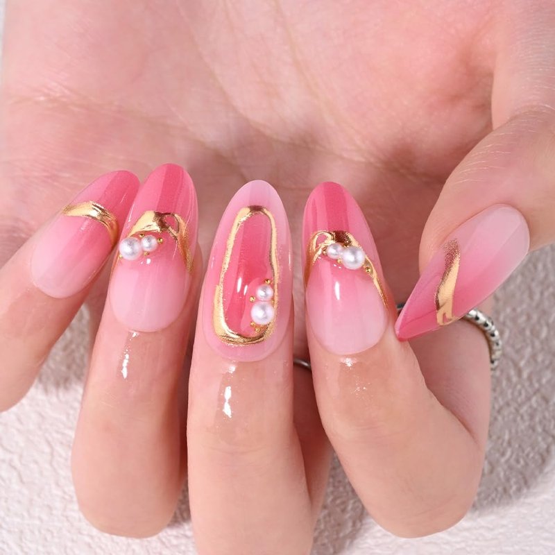 XZMeiLun 3D Pink Flower Black Polka Dot French Tips Press On Nails Short Almond, Acrylic Fake Nails. Salon-Quality Reusable Stick-Ons, Spring Summer Nails for Parties & Daily Wear | Women & Girls