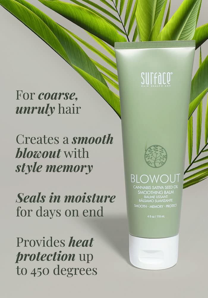 SURFACE Hair Blowout Smoothing Balm– Organic Ingredients for Women and Men, Heat-Resistant with Babassu Oil for Longer Lasting Blowouts - 4 fl oz