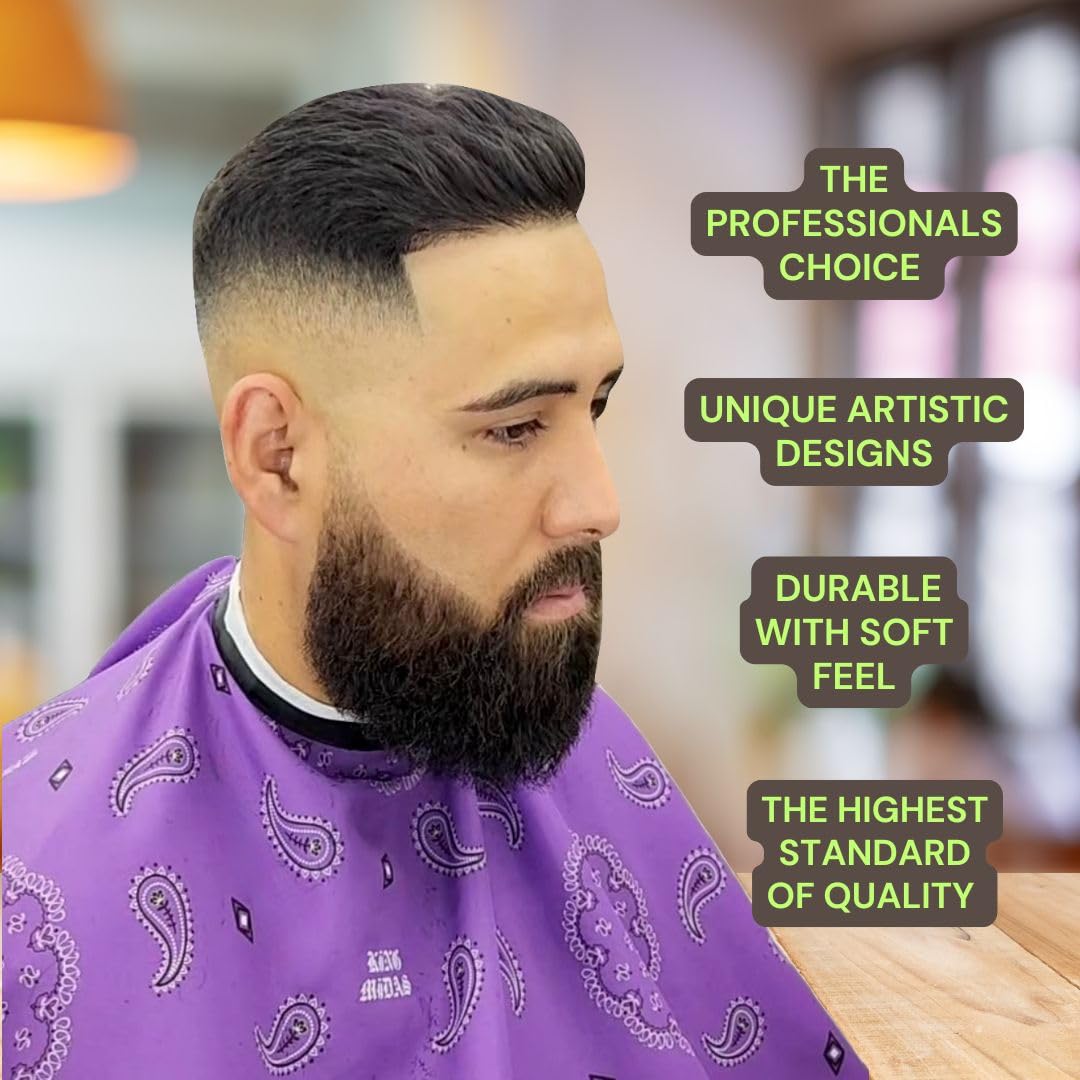 King Midas Barber Hair Cutting Cape for Men & Women - Adjustable Neck Hair Cape for Haircuts with Snap Button, Bandana Barber Cape - Paisley – Purple