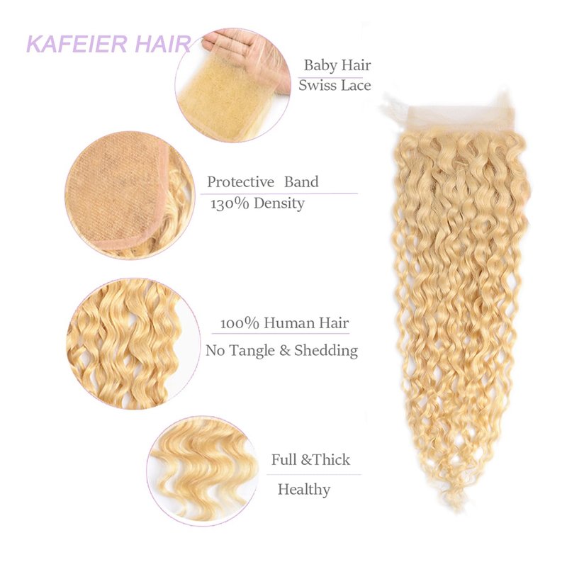 Blonde 613 Deep Wave Closure - 4x4 Transparent Lace Human Hair, 18 Inch, Pre-Plucked with Baby Hair