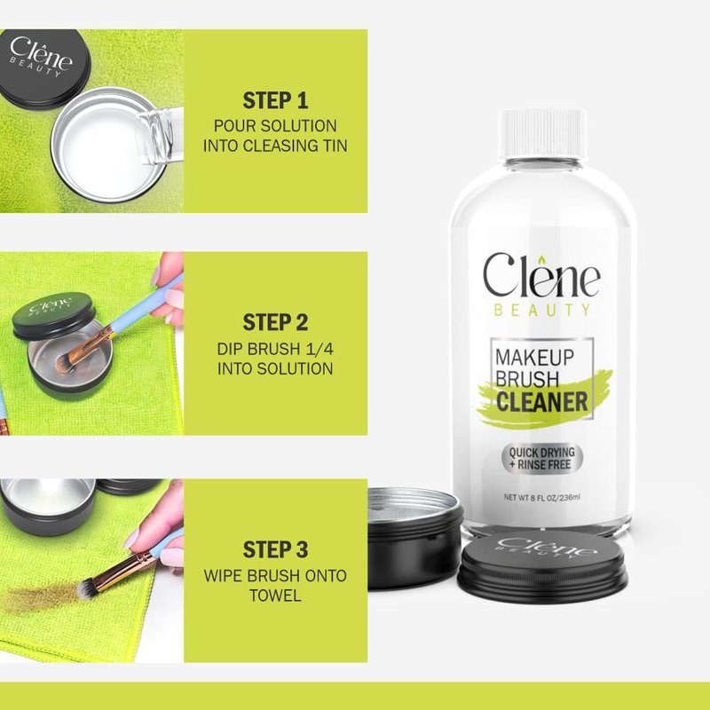 Makeup Brush Cleaner Solution - Rinse-Free Quick Drying Formula | Deep Cleans Oily Foundation (8 oz Kit)