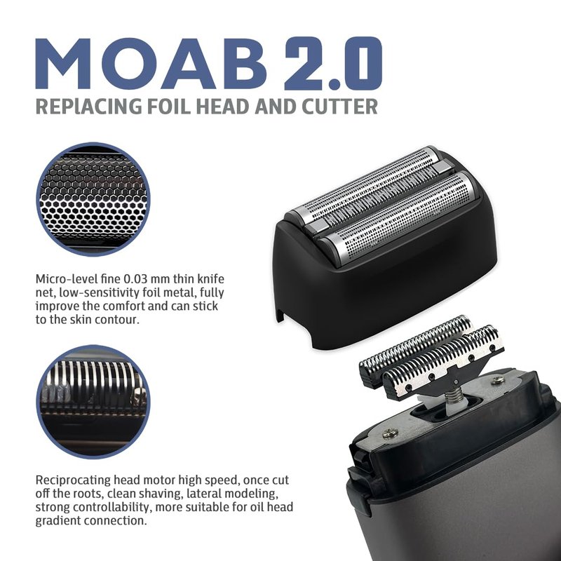 Caliber Pro MOAB Shaver Replacement Foil Assembly – Complete Triple Foil and Cutter Set, Compatible with MOAB Shaver, Black