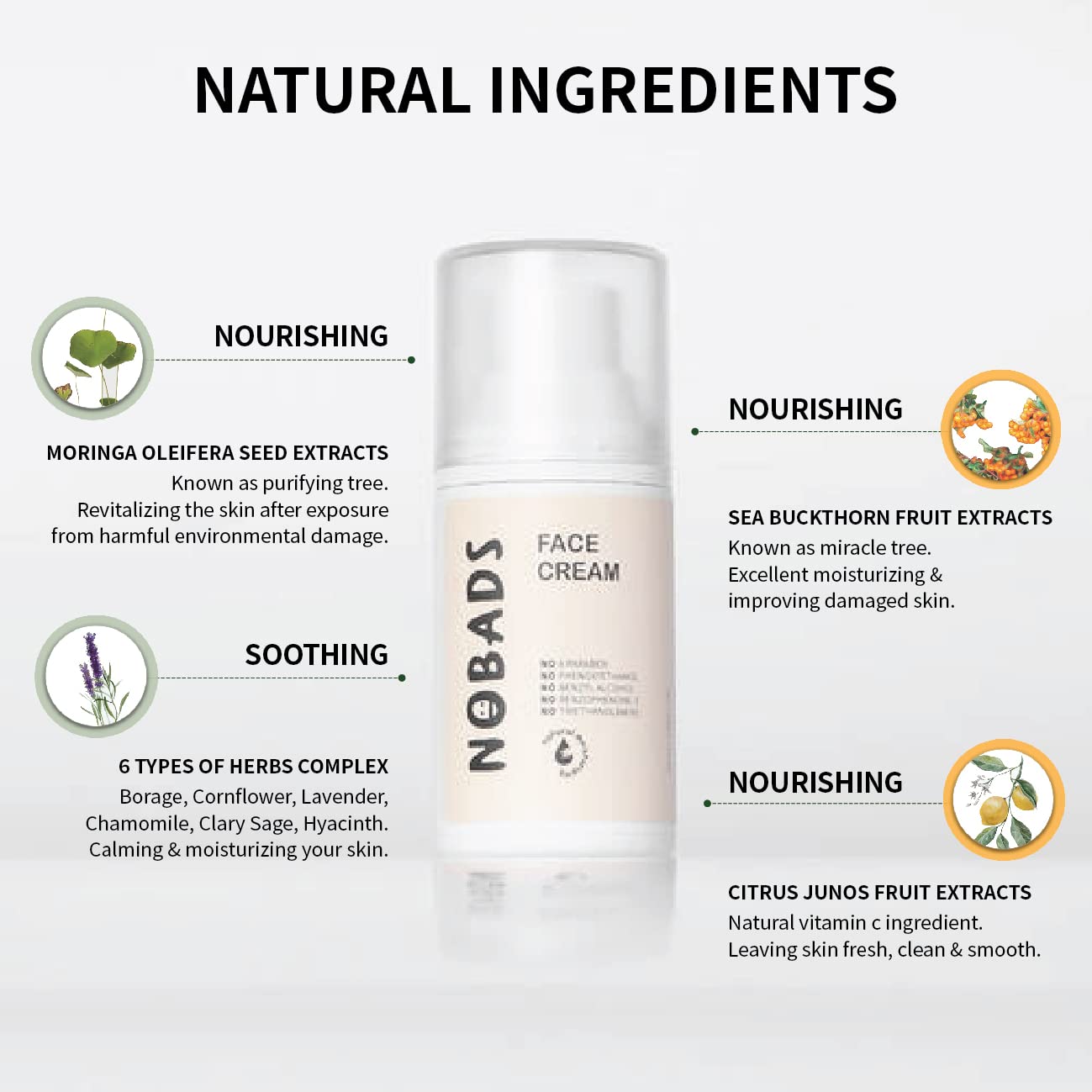 NOBADS NOURISHING FACE CREAM, Ulta moisturizing, Natural moisturizing, Low skin irritation, Paraben-free and formulated without harmful ingredients, Safe for everyone in the family