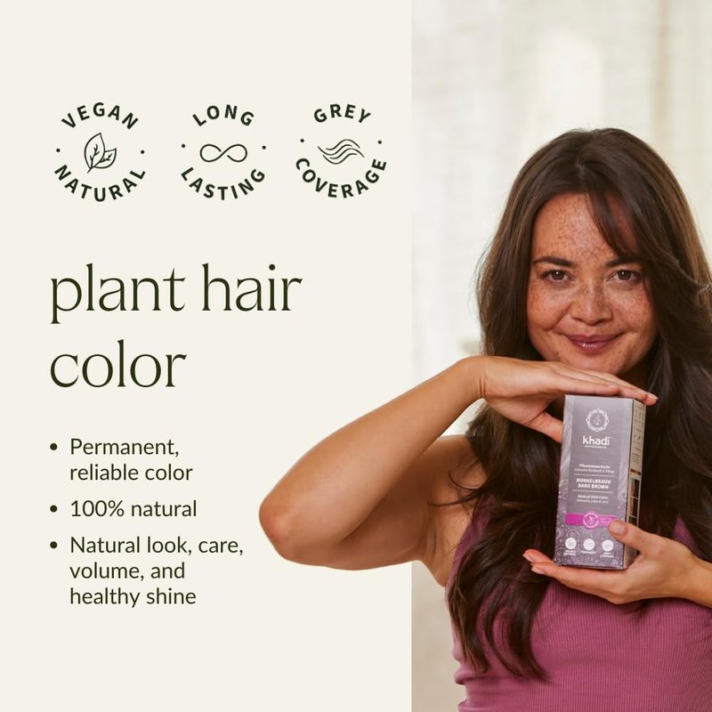 khadi DARK BROWN Natural Hair Color - Hair Color for deep, shiny dark brown to strong black brown - 100% herbal & natural - 3.5 oz