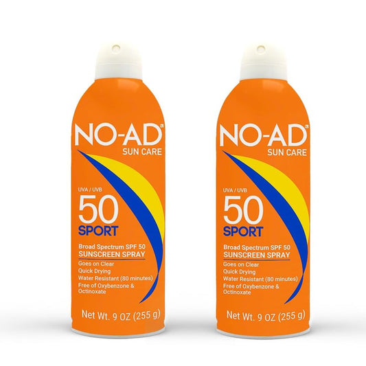 NO-AD SPORT SPF 50 Sunscreen Spray | Non-Greasy, Waterproof and Non toxic Sunscreen | Body Sunscreen | Suitable for All Skin Types | Broad Spectrum Protection for Active Lifestyles | 9 oz | Pack of 2