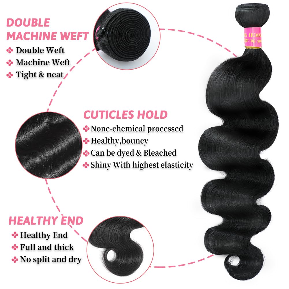 Body Wave Bundles Human Hair Extensions 18 Inch 100% Unprocessed Brazilian Human Hair Bundle Natural Black Hair Extensions