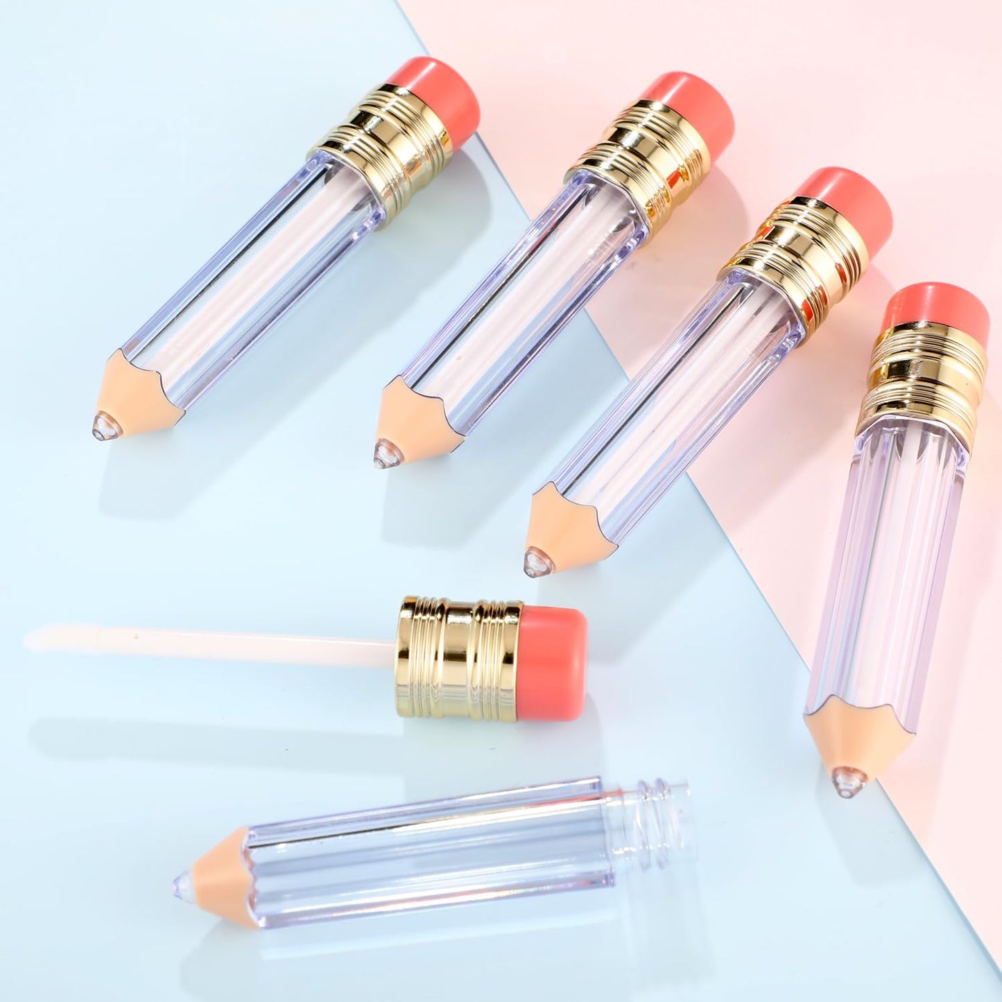 Blulu 48 Pcs Pencil Lip Gloss Tubes Bulk, 5 ml Empty Lip Gloss Containers, Cute Refillable Lips Balm Tubes for Graduation Party Favors, End of School Year, Back to School Teacher Appreciation Gifts