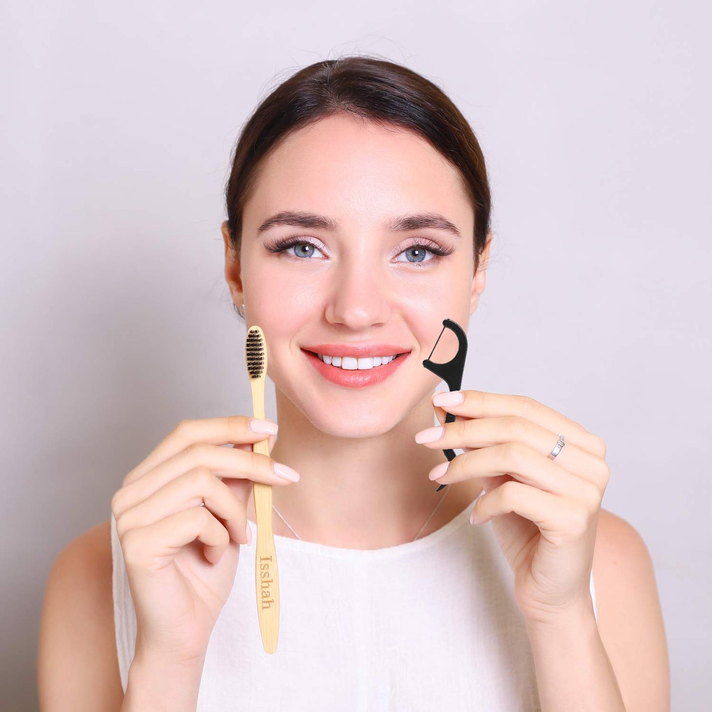 Bamboo Cotton Swabs 500 Count with Charcoal Natural Dental Floss Picks 200 Count