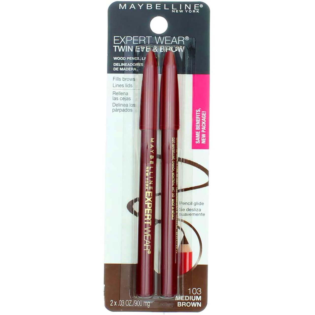 Maybelline Expert Eyes Twin Brow & Eye Pencils - Medium Brown, 0.06 oz | Pack of 6