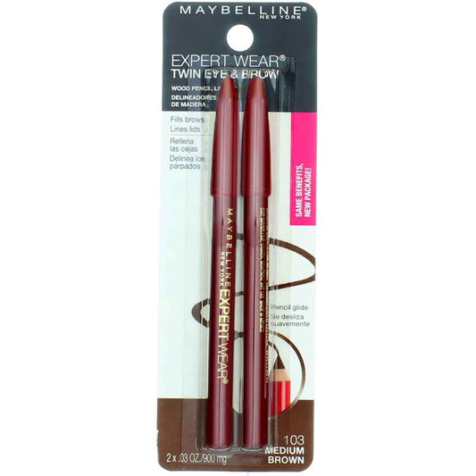 Maybelline Expert Eyes Twin Brow & Eye Pencils - Medium Brown, 0.06 oz | Pack of 6