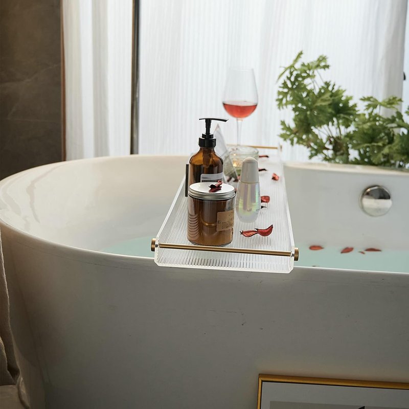 Acrylic Bathtub Tray, NEWRAIN Clear Bath Caddy Tub Table,Unique House Warming Gifts, New Home, Anniversary and Wedding Gifts for Couple, Bathroom Accessories for Spa or Reading Lite Style ﻿