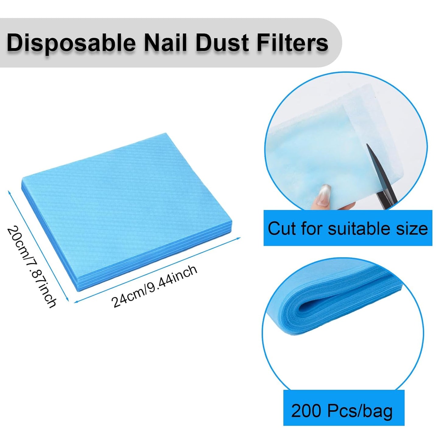 Nail Dust Collector Filters - 200PCS Super Strong Disposable Filters for Nail Vacuum Machines | Blue