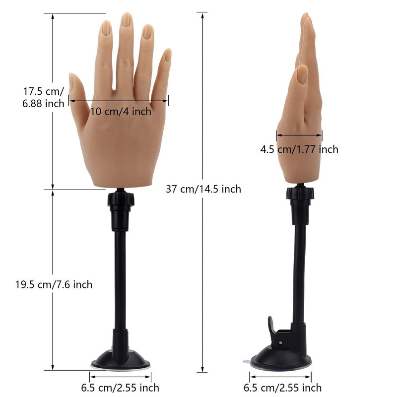 Silicone Practice Hand for Acrylic Nails, Realistic Flexible Fake Nail Hand Practice with Bracket, Soft Bendable Mannequin Hand for Nail Practice Hands for Nail Technician and Beginner