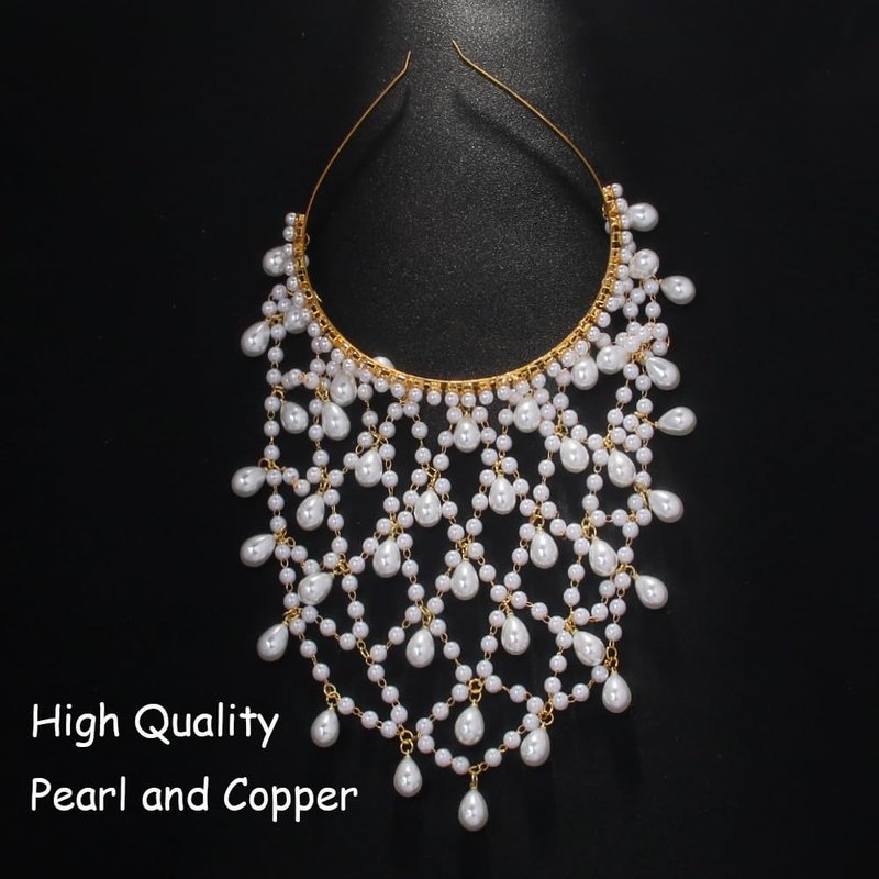 STONEFANS Gold Hair Accessories - Gold Pearl Fairy Headpiece for Women Flapper Renaissance 1920s Pearl Hair Accessories for Women Head Chain Pearls Jewelry Prom Party