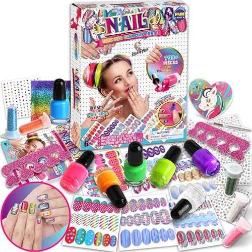 Toy Unicorn Nail Art for Girl 7-12, FunKidz Size 17.91Wx12.4L Ultimate Glamour Peelable Nail Polish Kit for Kids Fingernail Set Party Gifts