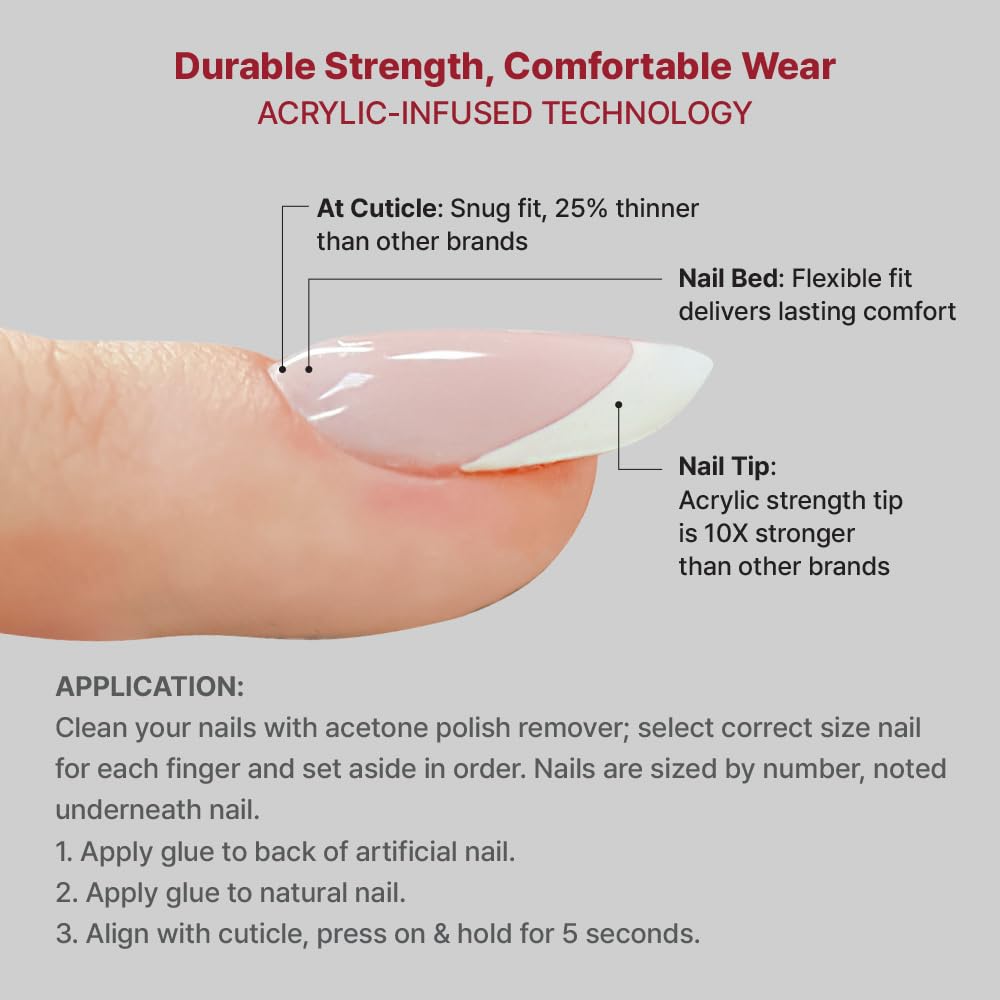 KISS Acrylic French False Nails Kit, Long Coffin Wide Fit Design Nail, Classic White Color French Tip Nails, Ready to Wear Gel & Manicure Stick Included, Long-Lasting Convenient & Easy to Apply