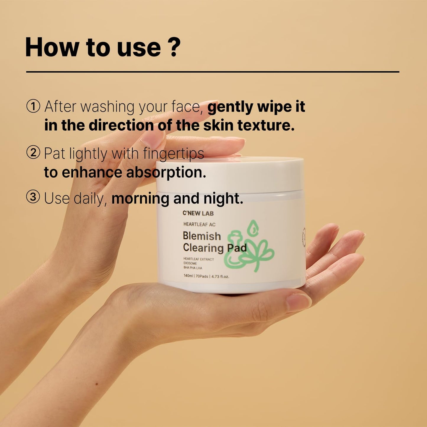 C’NEW LAB Heartleaf AC Blemish Clearing Pad (70 pads) | Blackhead & Exfoliating Facial Pads for Smooth Skin | Heartleaf Extract, Heartleaf Exosome, Allantoin, PHA, Korean Skin Care