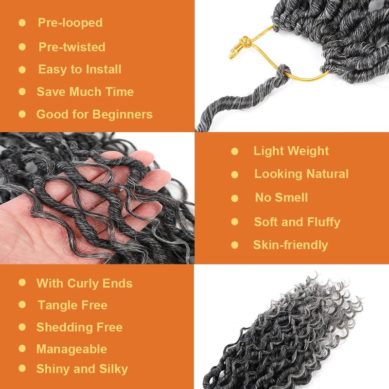 Crochet Hair for Black Women 14 Inch 7 Packs Goddess Locs Crochet Hair Faux Locs Pre-looped River Hair with Curly Ends(1B/30/27#)